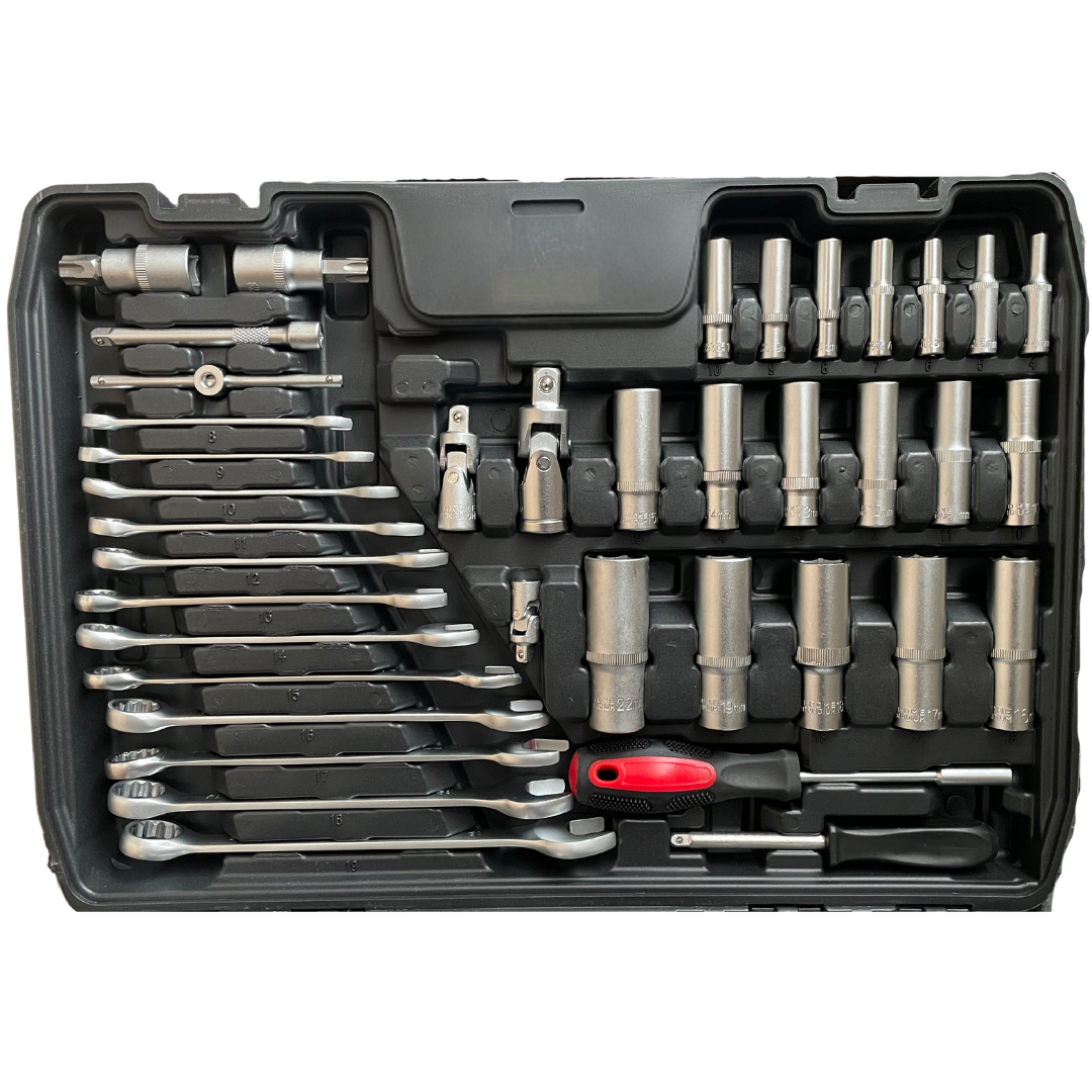 Комплект: Крик "Крокодил" 2 тона с куфар WerkBull + Професионално Гедоре с 216 части WerkBull