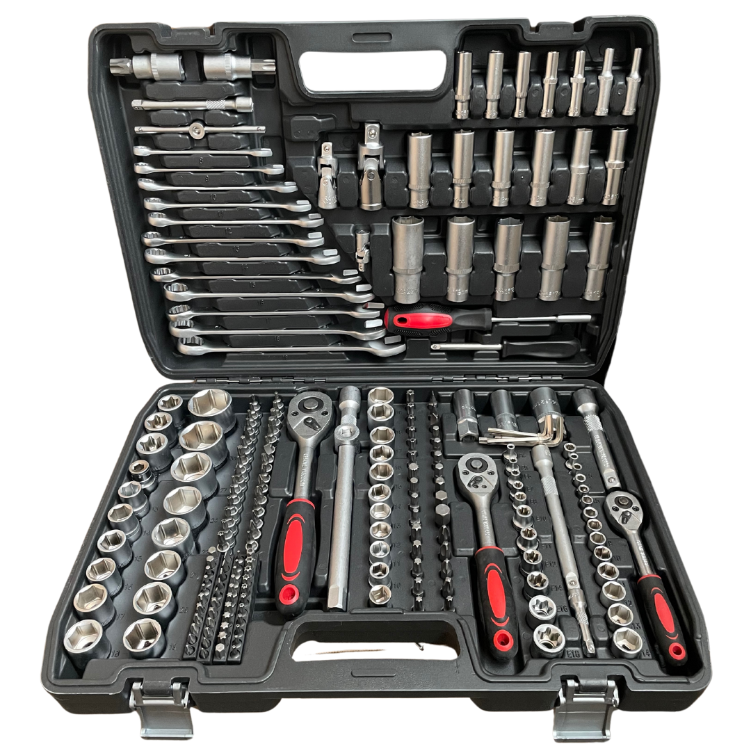 Комплект: Крик "Крокодил" 2 тона с куфар WerkBull + Професионално Гедоре с 216 части WerkBull