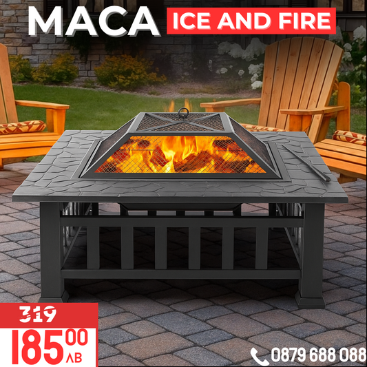 Тройно Удоволствие: Маса 'Ice and Fire' - Пещ за BBQ, Камина и Ледарка в Едно