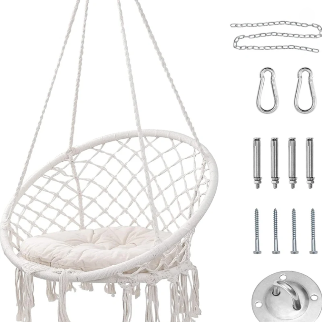 Люлка XL-хамак TERRA до 150кг от памук и метал за хол, спалня, тераса и градина