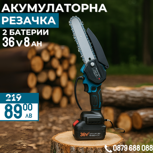 Немска Акумулаторна Резачка/Трион с шина 16см – две батерии 36V/ 8Ah + две вериги