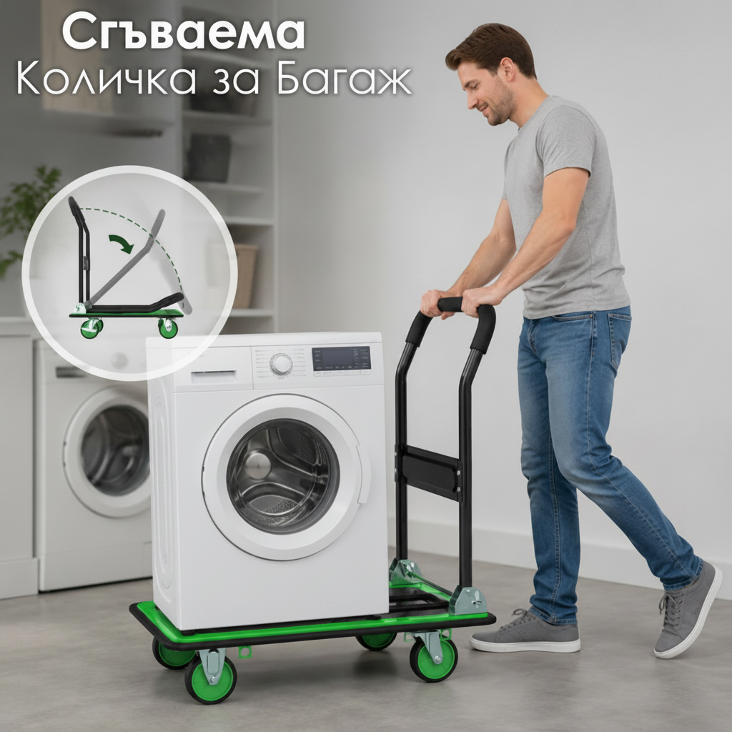 Сгъваема товарна количка с платформа 150 кг – Противоплъзгаща повърхност