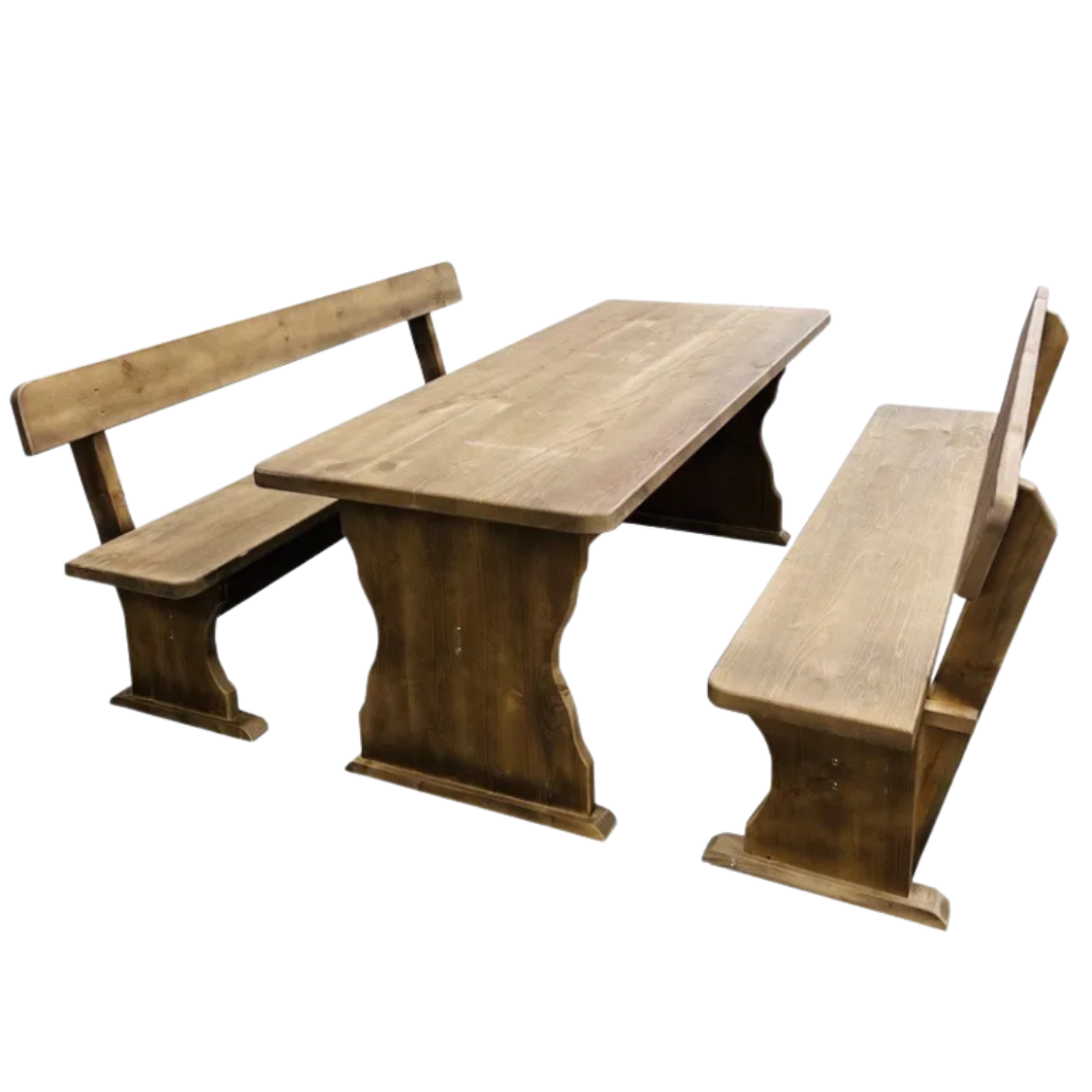 Дървен градински комплект Маса с 2 пейки 120 на 80см.