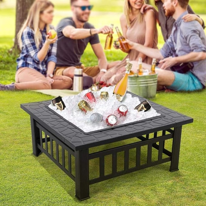 Тройно Удоволствие: Маса 'Ice and Fire' - Пещ за BBQ, Камина и Ледарка в Едно