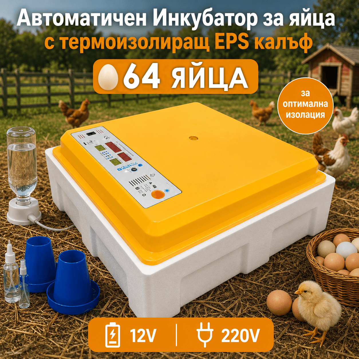 Автоматичен инкубатор за яйца с термоизолиращ стиропорен калъф