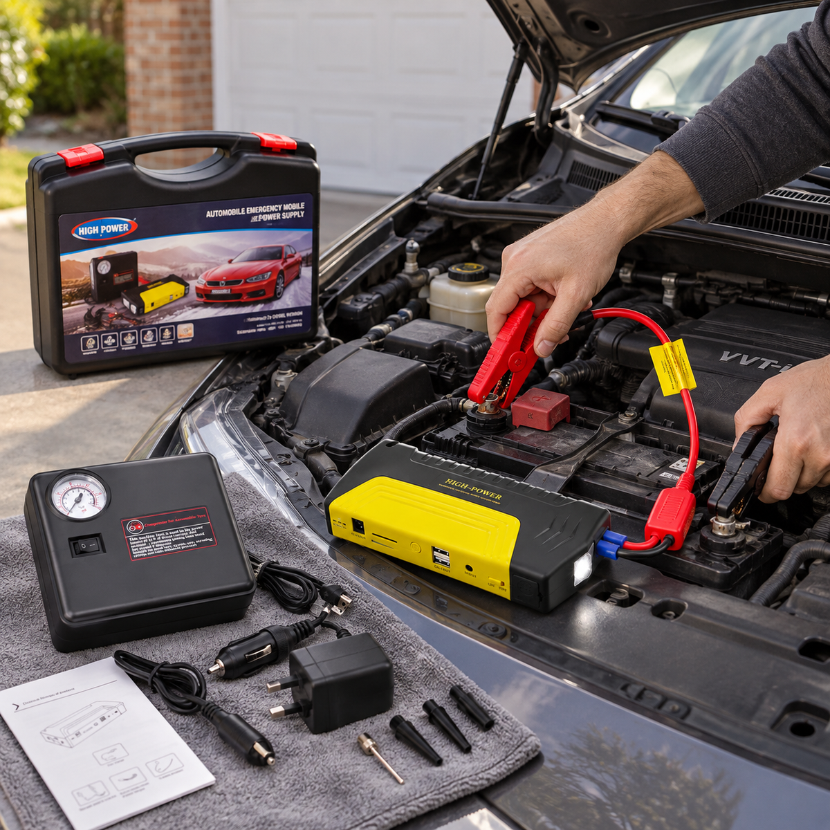 Мултифункционален Комплект Стартерно Устройство High Power Jump starter за кола и компресор