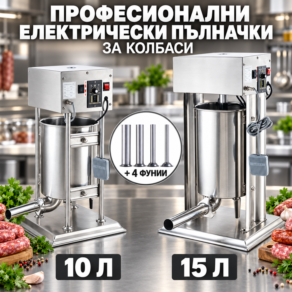 Професионална електрическа пълначка за колбаси 10 / 15 литра с педал