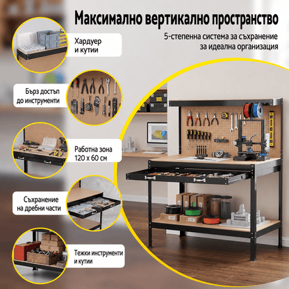 Работна маса KraftWorld PRO с табло и чекмедже 120×60×155 см - снимка 7