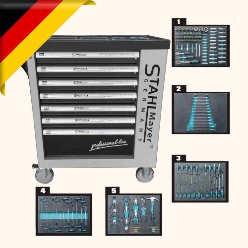 Немски Шкаф количка с инструменти 7 чекмеджета - 5 пълни Stahlmayer