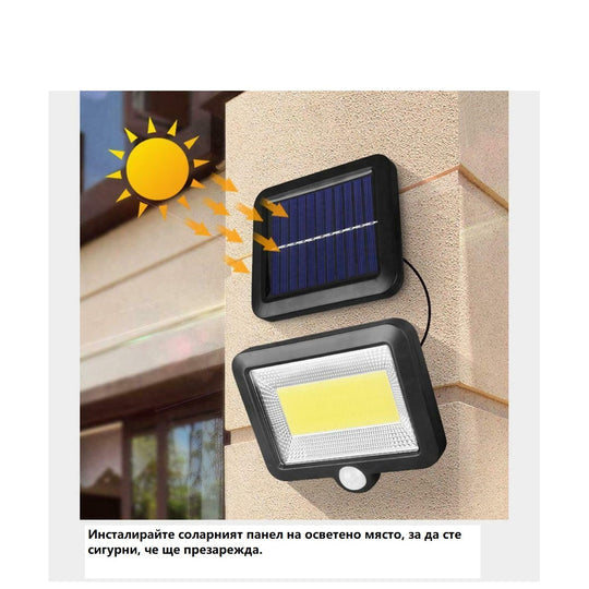 Мощна Соларна Водоустойчива LED лапа със сензор за движение, соларен панел и 5 м. Кабел