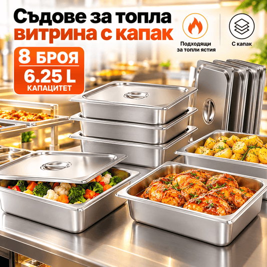 Гастронорм съдове GN 1/2 с капаци, 8 × 6,25 л – 6,25 л, снимка 1